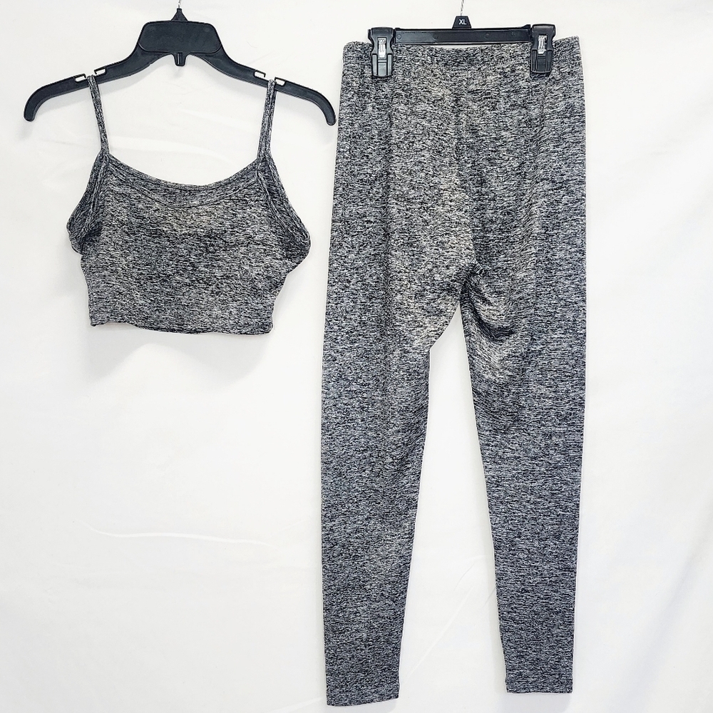 NWOT Grey Marled Cami Crop Top & Leggings Casual Athleisure Outfit Set - Picture 3 of 6
